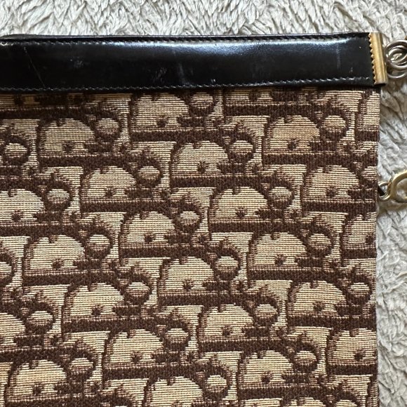 CHRISTIAN DIOR Authentic Vintage Shoulder Clutch Bag Canvas Leather Bord… - Picture 4 of 11